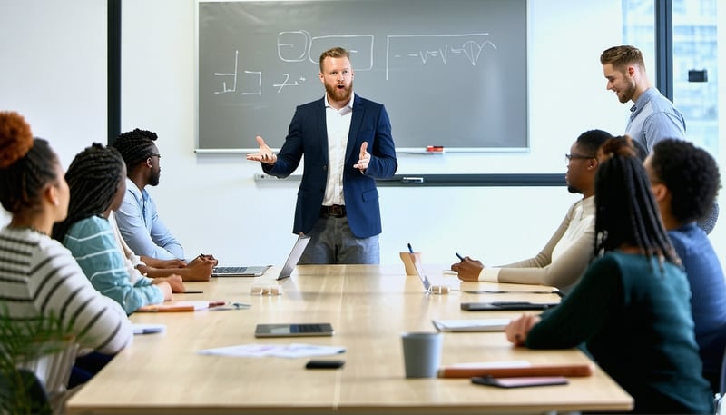 Business coach guiding a team meeting